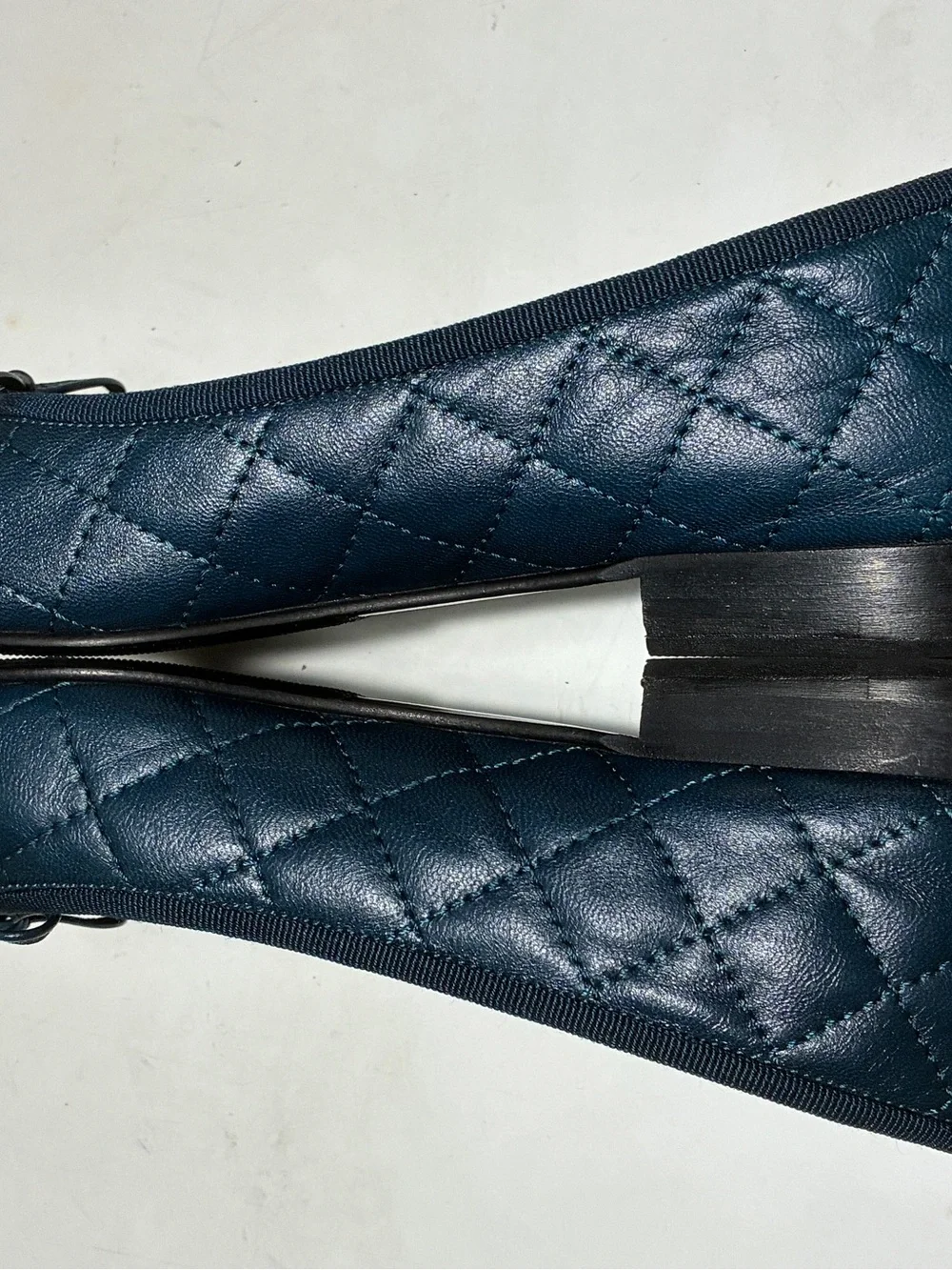 CHANEL Dark Blue Quilted Leather Ballet Flats with CC Logo